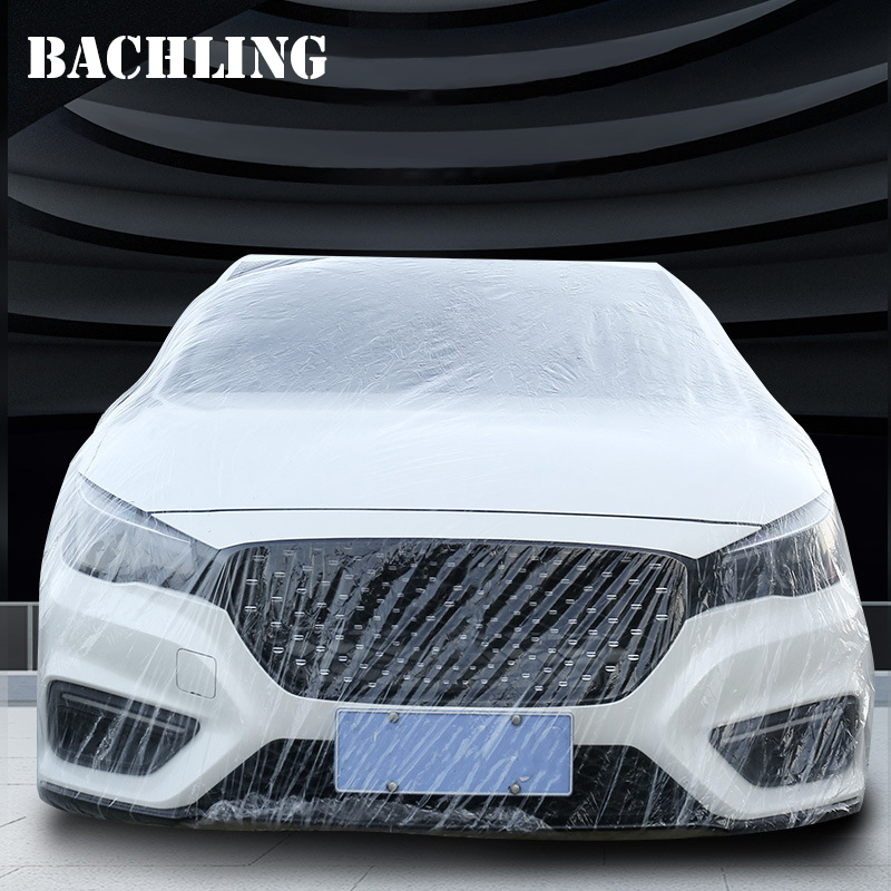 Disposable Transparent Car Clothing Cover Dustproof Rainproof Transparent Car Cover Plastic PE Film Rainproof Car Cover