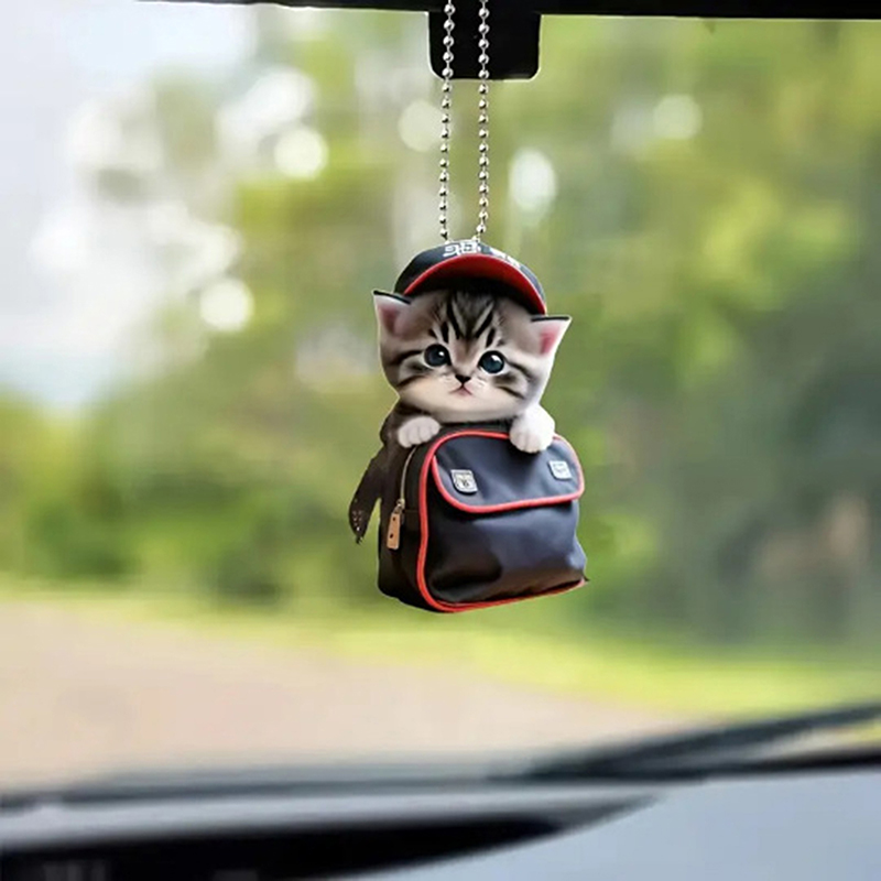Décoration de rétroviseur de voiture, pendentif de voiture, équation de chat, décor d'intérieur de voiture, artisanat fait à la main, ornement de sac à dos, JO, acrylique: Gris clair