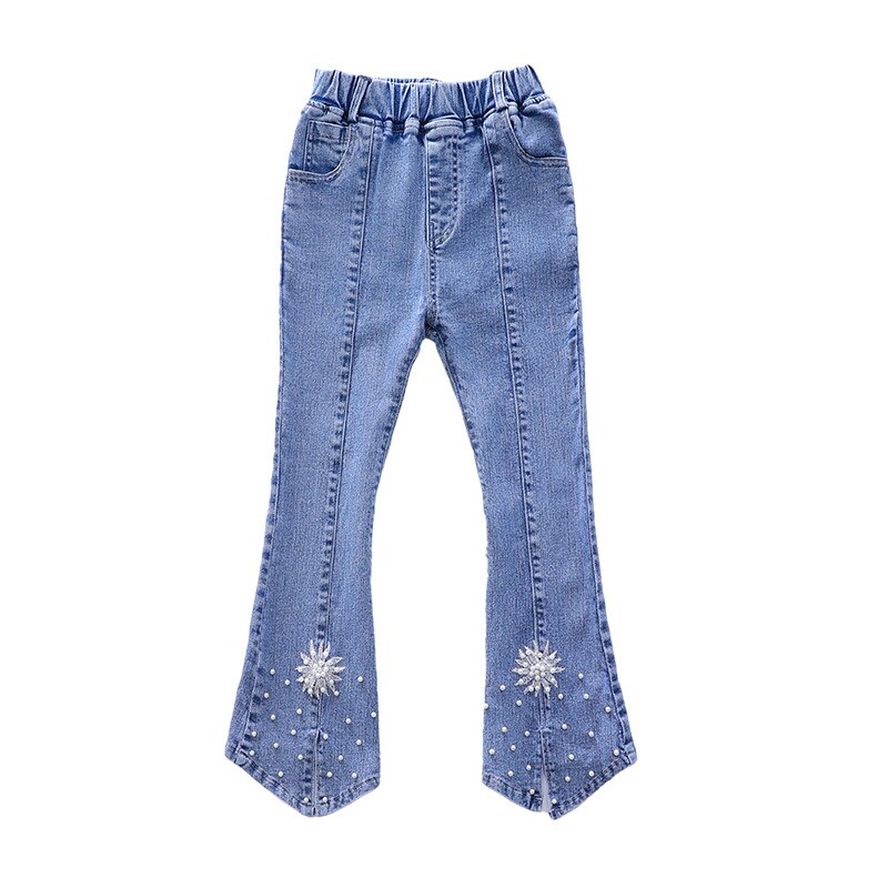 Mode Elastische Taille Jeans Meisje Kinderen Vintage Borduren Skinny Denim Broek Kinderen Esthetische Denim Broek Tiener Bodems