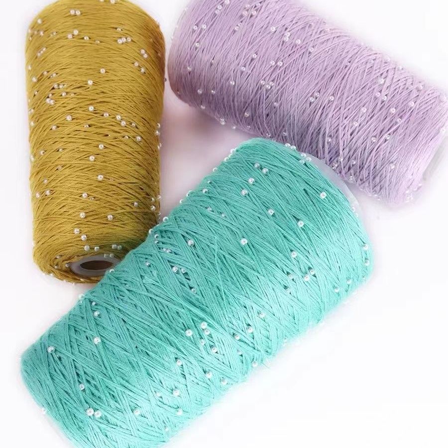 350g 70% CottonSoft Crochet Hand Pearl Beaded Yarn Lace 6# Hand-Knitted Thread For Summer Knitting Sweaters Hats Scarves Luxury
