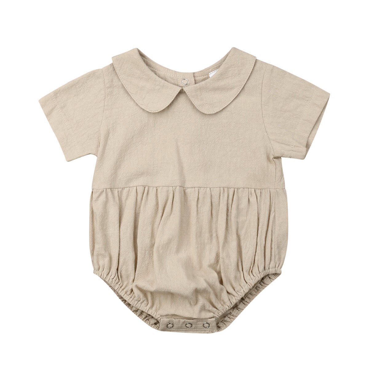 2019 nuovo Sveglio di Estate infantile Del Bambino Dei Ragazzi Delle Ragazze Body E Tutine Solido Collare Del Peter Pan di Tute E Tute Da Palestra Abiti Vestiti di Estate: Beige / 12m