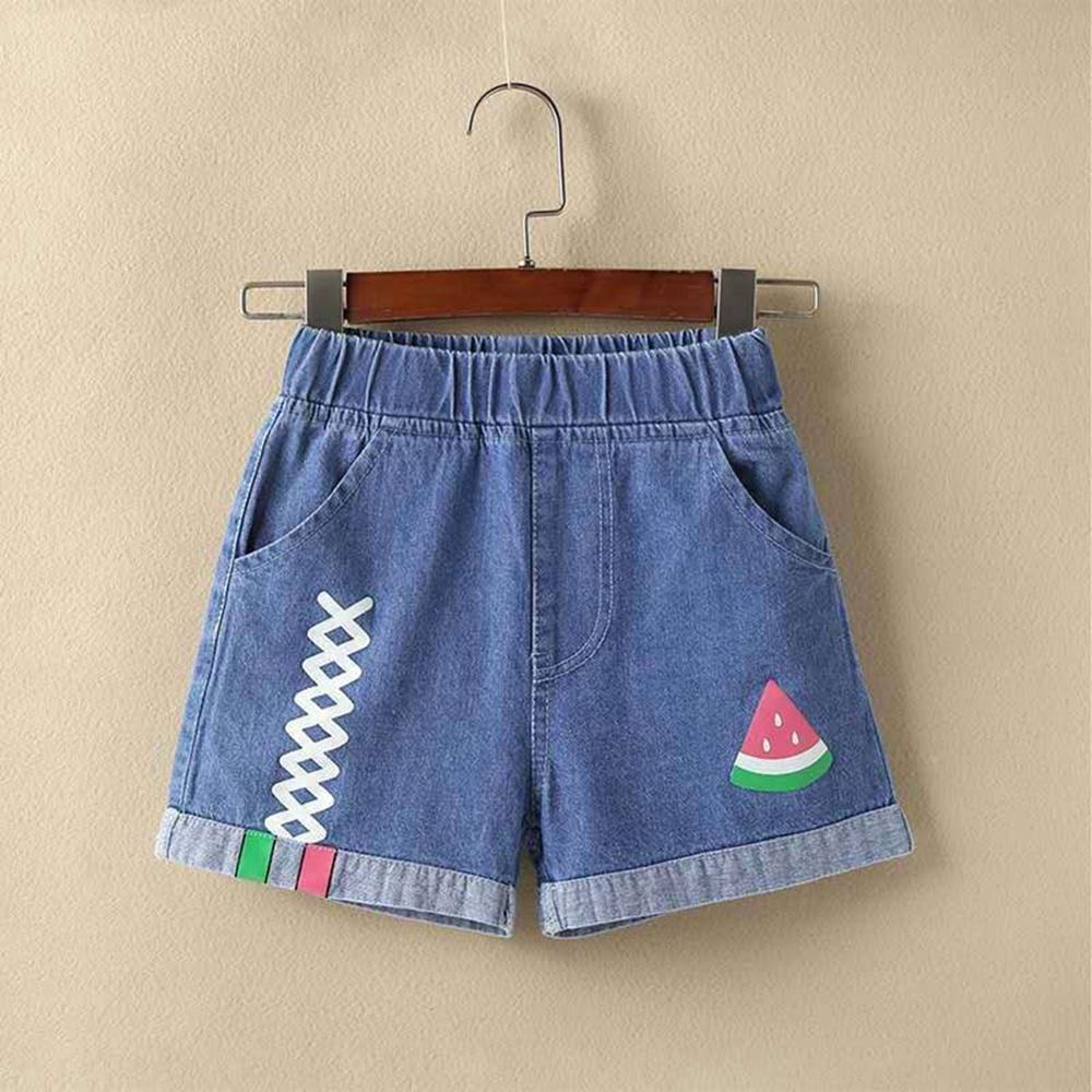 Summer Teenage Girls Denim Shorts Kids Egg Pattern Short Pants Children Clothes Big Girls Loose Shorts for Girls 8 10 12 14 16