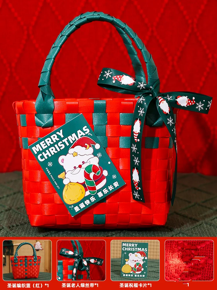 Frohe Weihnachten Süßigkeiten Aufbewahrungskorb Handtasche Rattan Korb Reise Picknick Strand Einkaufstasche Rattan Obstkorb: Tiefe Blau