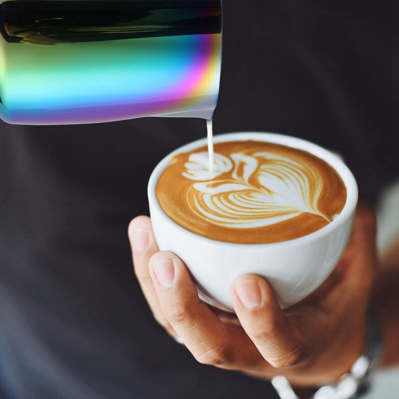 Eleg-mælkekande rustfrit stål skummende kande træk blomst kop kaffe mælkeskummer latte art mælkeskum værktøj kaffegrej