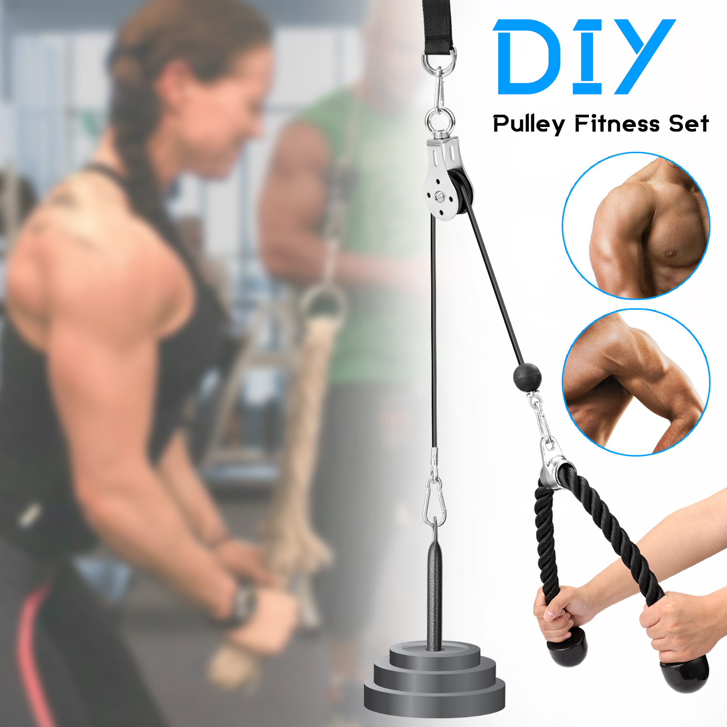 Fitness diy remskive kabel maskine vedhæftningssystem lastning pin løftearm biceps triceps blaster hånd styrketræning værktøj