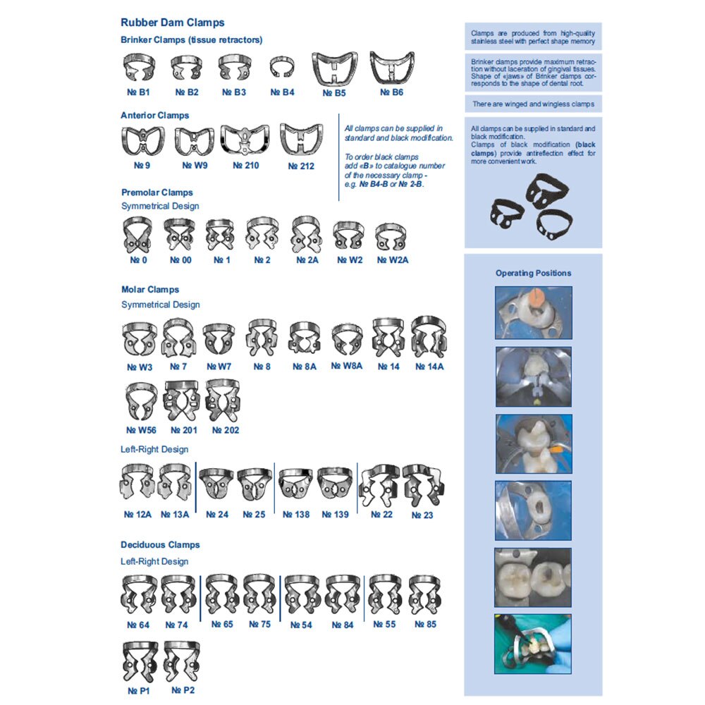 Morsetti per dighe in gomma dentale B1 B2 B3 B4 B5 B6 morsetto per Brinker per incisivi anteriori e morsetti per canini per forniture dentali