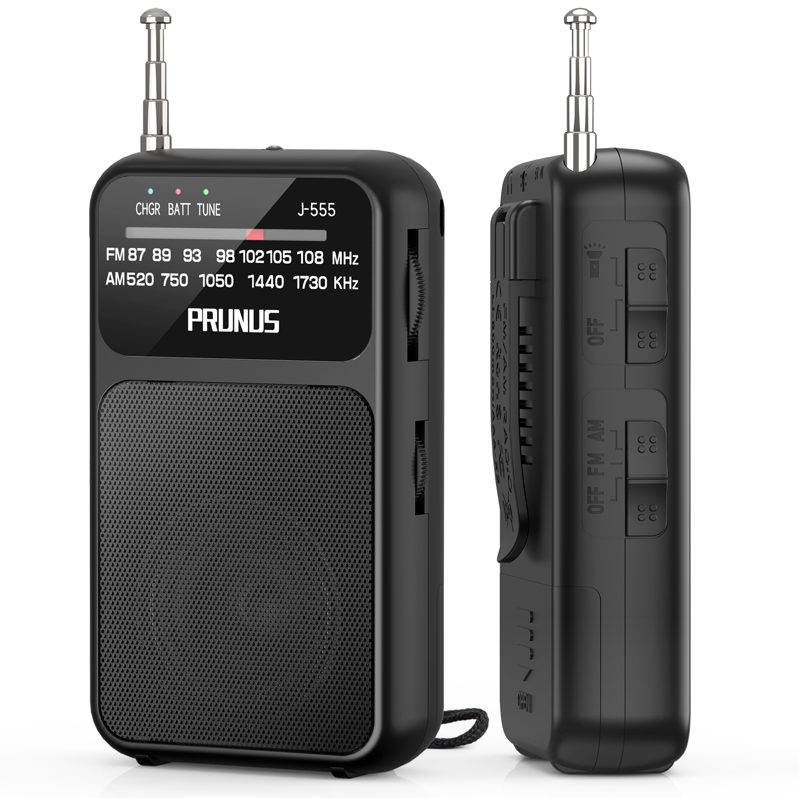 Mini Radio de bolsillo portátil AM FM AAA USB-C potencia 800mAh batería recargable excelente recepción altavoz transparente conector para auriculares: Negro