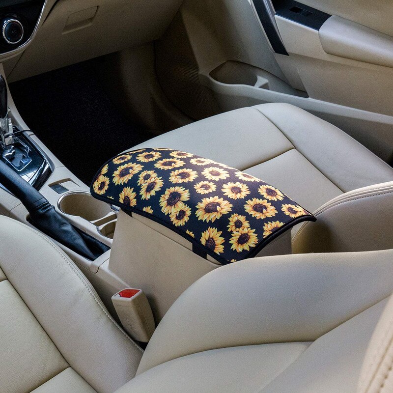 Sunflower Armrest Cover Pad For Car Universal Comfort Center Console Car Armrest Cushion Stylish Armrest Cover Auto Accessories