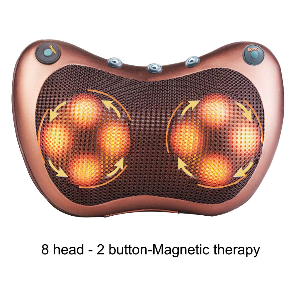 Multifunktionel afslapningsmassage pude skulder ryg infrarød varme vibrator elektrisk æltning til shiatsu nakkemassage: 8 hoved med magnet