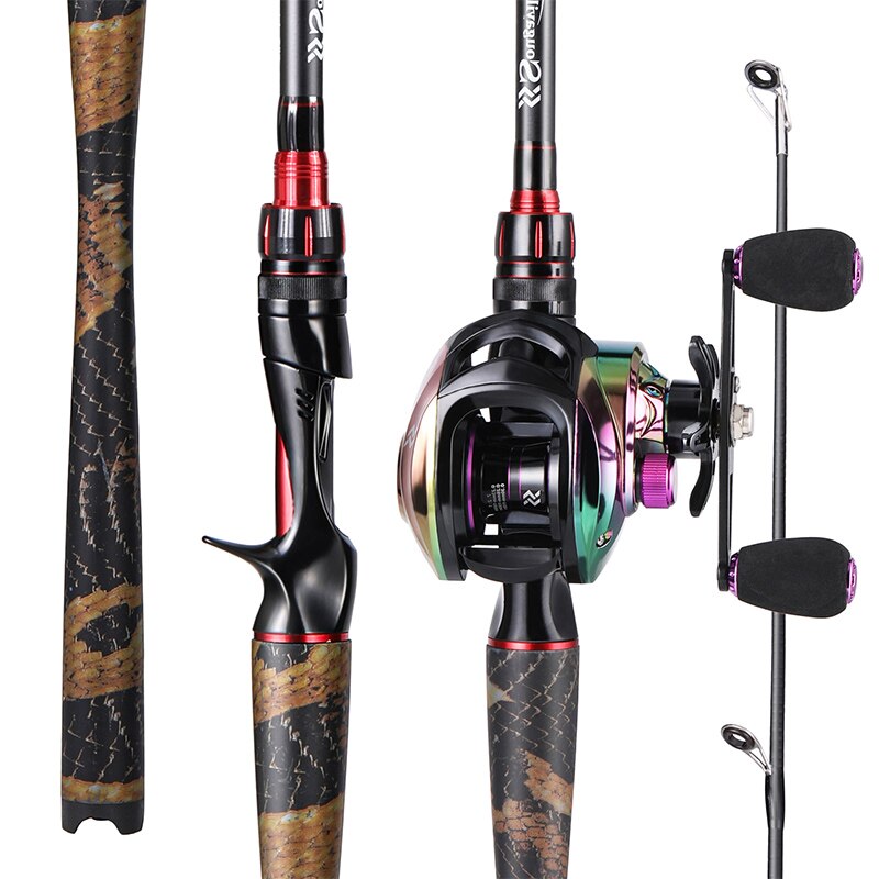 Sougayilang 1.98M Hengel Combo Carbon Fiber Casting Staaf 19 + 1BB High Speed Baitcasting Vissen Reel Voor Lake en Zee: Right Handle Combo