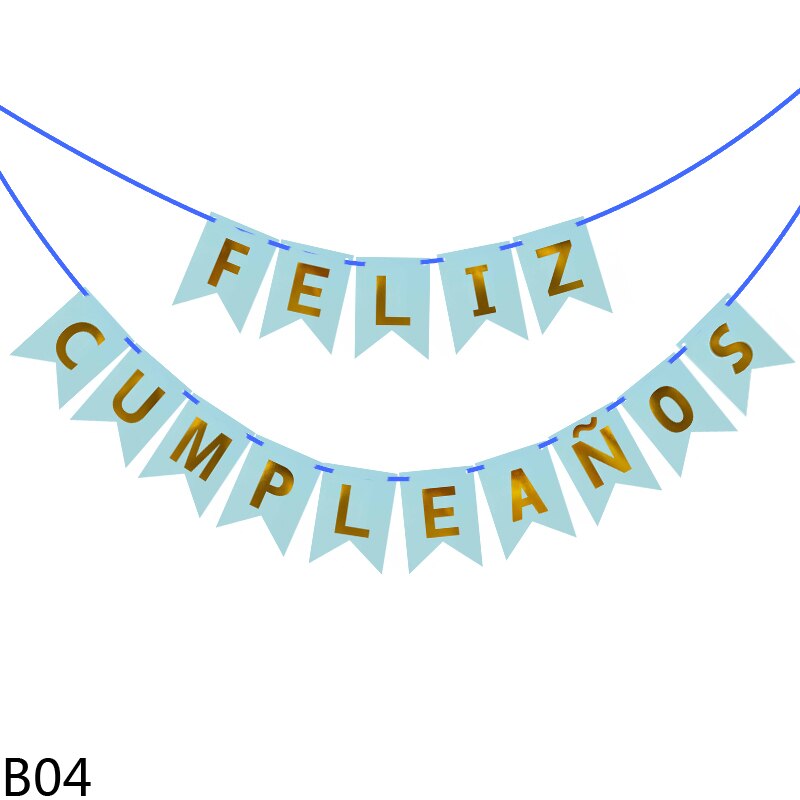 1Pcs Spanish Letter Flag Birthday Happy Birthday Banner Decorations for Kids Adult Birthday Party Backdrop Pendant Decor: B04