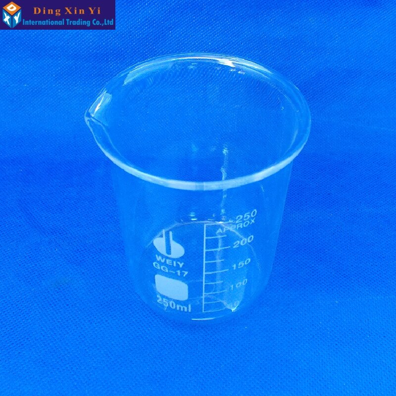 250ml Niedrige Form Becher Chemie Labor Borosilikatglas Transparent Becher Verdickt mit auslauf 1PC