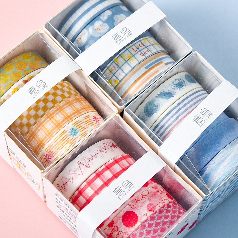 5 Pcs Geometric Patterns Series Washi Masking Tape Adhesive Crafts Tape For Diy Planner Journal Decorative Wrapping
