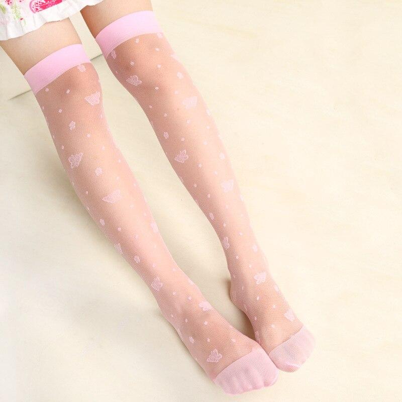 Calcetines blancos con estampado de mariposa por encima de la rodilla, uniforme escolar, calcetín de encaje fino, 1 par
