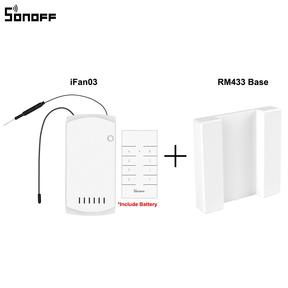 SONOFF iFan03 Wifi Smart Fan Switch Celling Fan/Light Controller 433 RF/APP/Voice Remote Control Adjust Speed Smart Home Module: iFan03 and RM433Base
