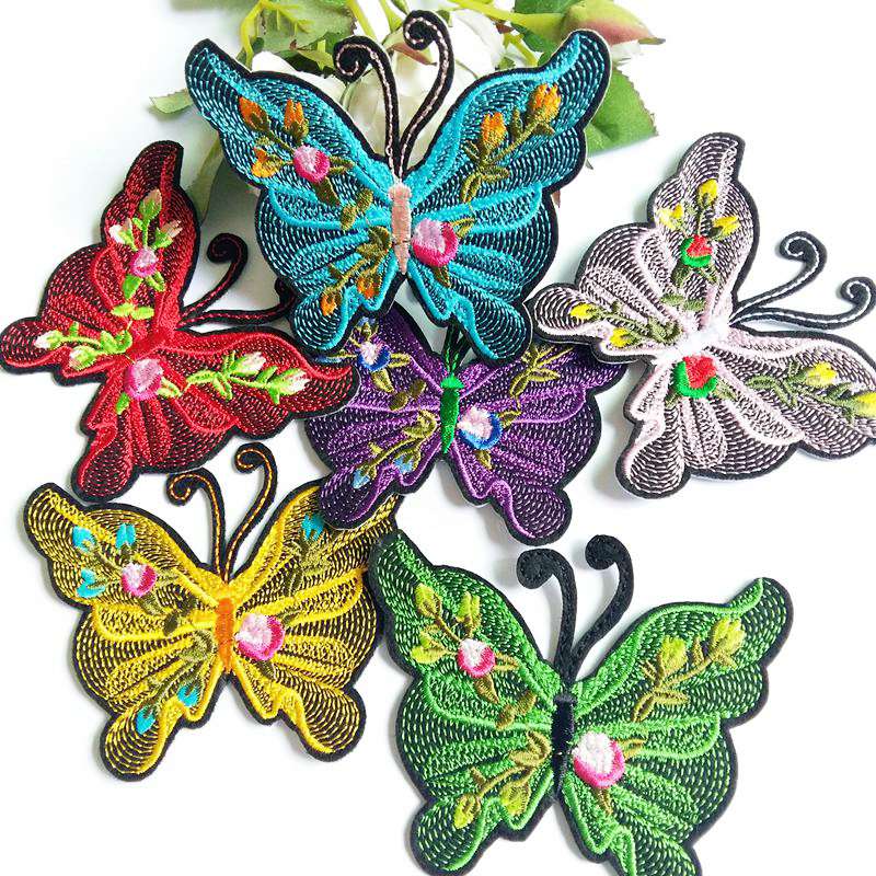 6pcs/lot mix color Sewing Clothes Patch Iron On Embroidery butterfly Patches Hotfix Applique Motifs Sew On Garment Stickers