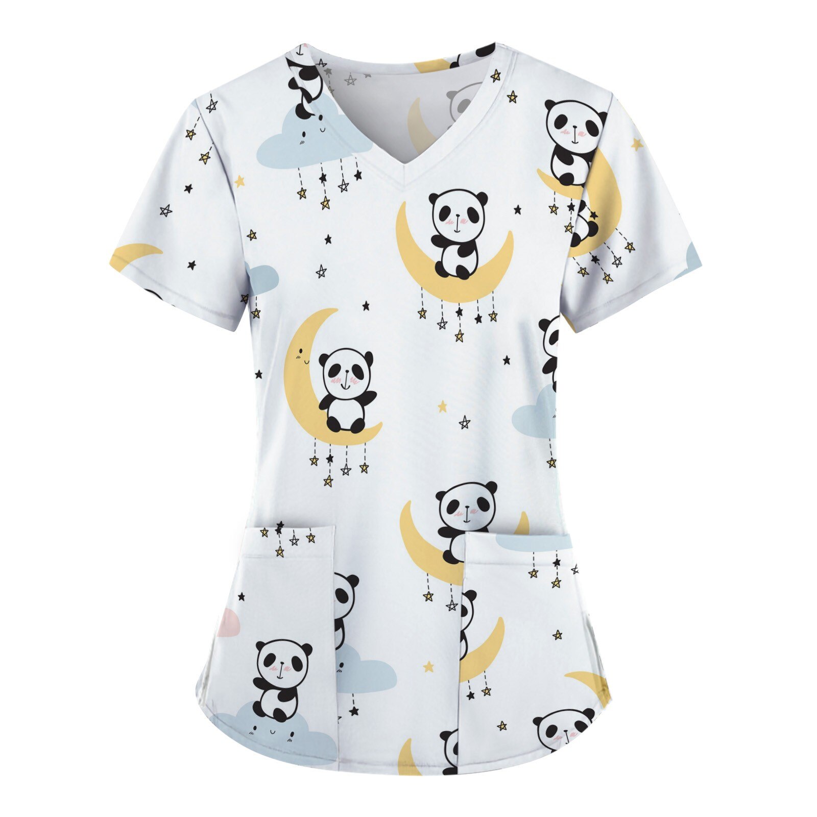 #E05 Female Nurse Uniform Short-sleeved V-neck Tops T Shirt Women Scrubs Uniforms Pocket Nursing Scrubs Tops Медицинская Одежда