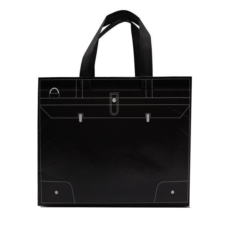 Non-woven Fabric Shopping Bag Foldable Eco Large Reusable Shopping Handbag Waterproof Clothing Packaging Bags: L  33x44x10cm / Black