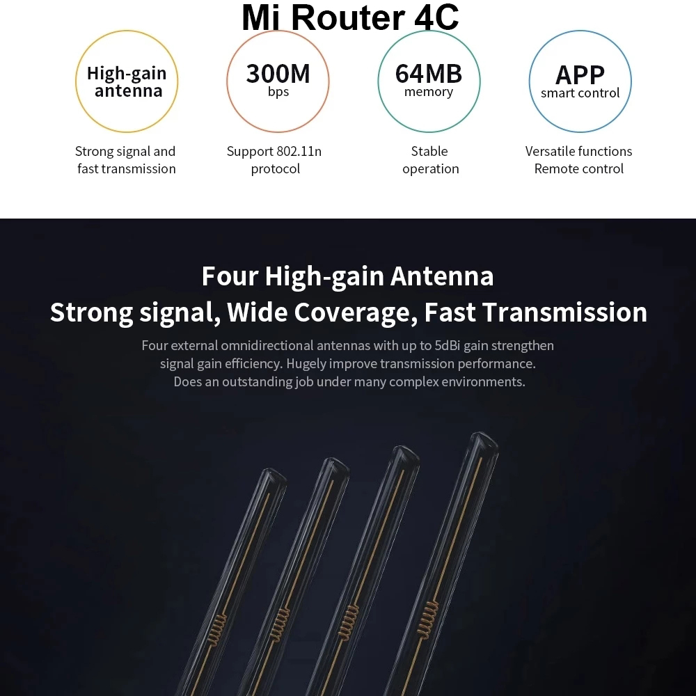 Xiaomi Mi Router 4A Wireless WiFi 2.4GHz 5.0GHz Dual Band 1167Mbps / Mi WiFi Router 4C 64MB 300Mbps 2.4G High Speed Wireless