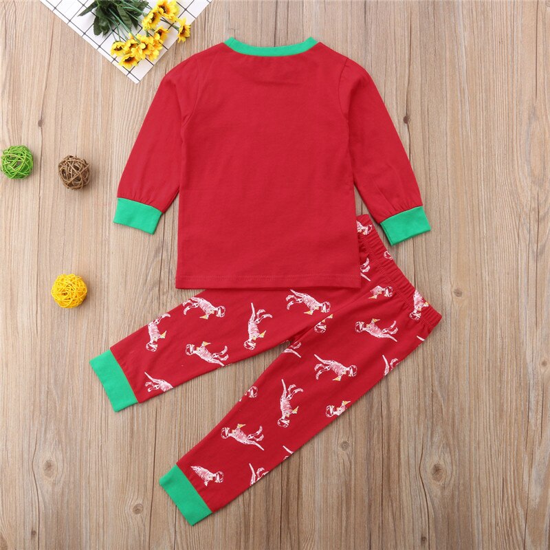 Peuter kinderen baby meisje jongen kerst pizza dinosaurus tops broeken leggings outfit nachtkleding pyjama 0-6y