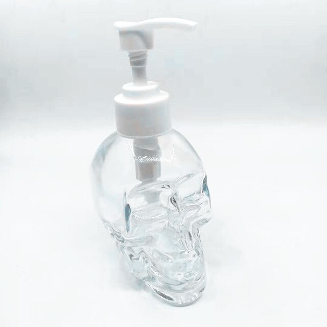 NEWYEARYEAR schädel Hand waschen flüssigkeit Abfüllung seife Spender Glas Kreative Emulsion flasche edelstahl presse kopf Schlecht: F etwa 180ml
