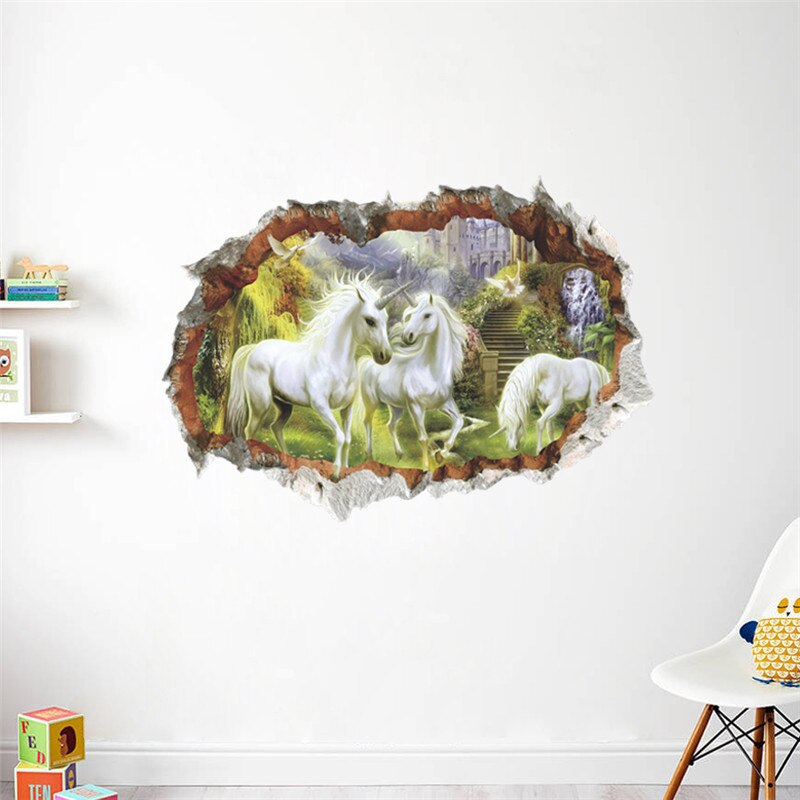 Cartoon eenhoorn boom 3d levendige muurstickers voor kinderkamer decoratie poster muurschildering: 14153
