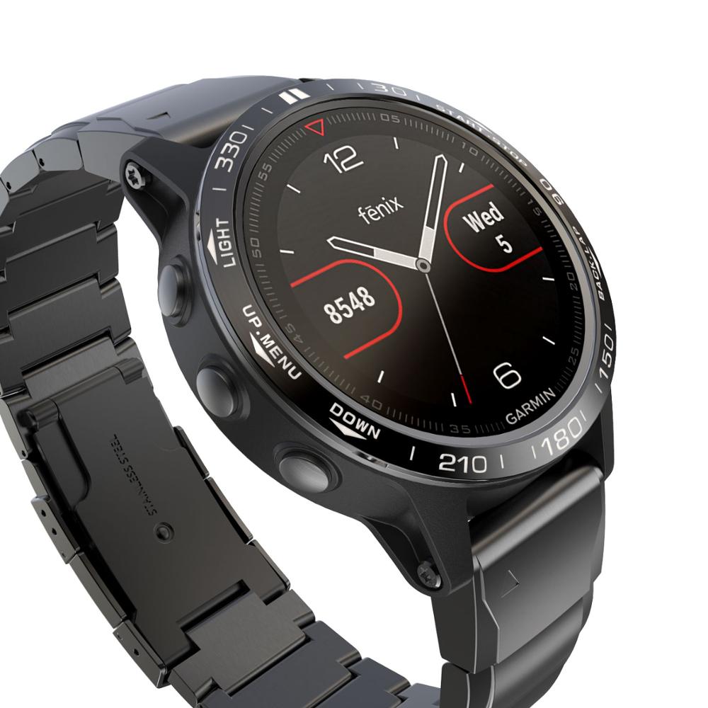 Cadre de couverture en métal pour Garmin Fenix 5 montre intelligente cadran lunette anneau style boîtier adhésif couverture Anti-rayure Protection anneau: Black white