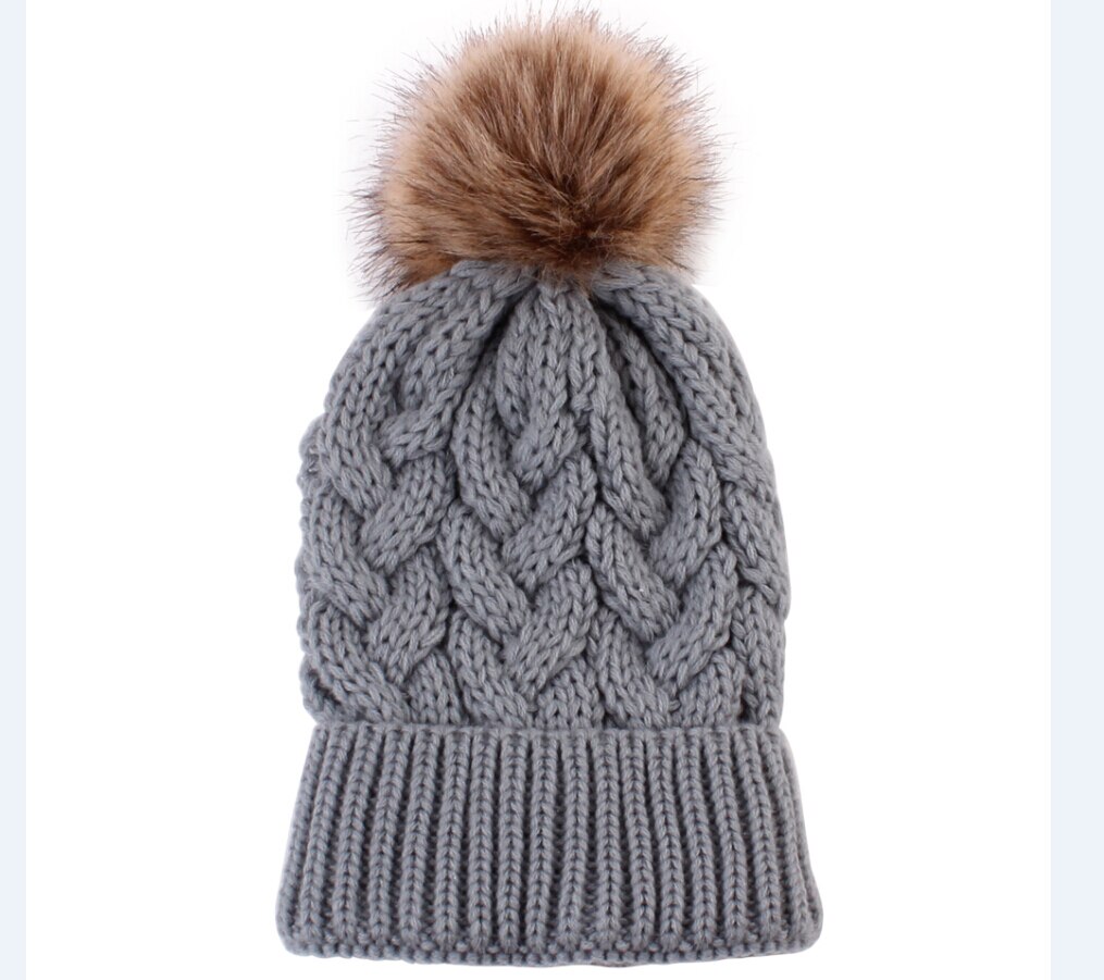 Cute Kids Girls Hats Mother Daughter Warm Knitted Hat Family Matching Children Hats And Caps Winter Newborn Baby Hat Beanie Caps: Gray Adult