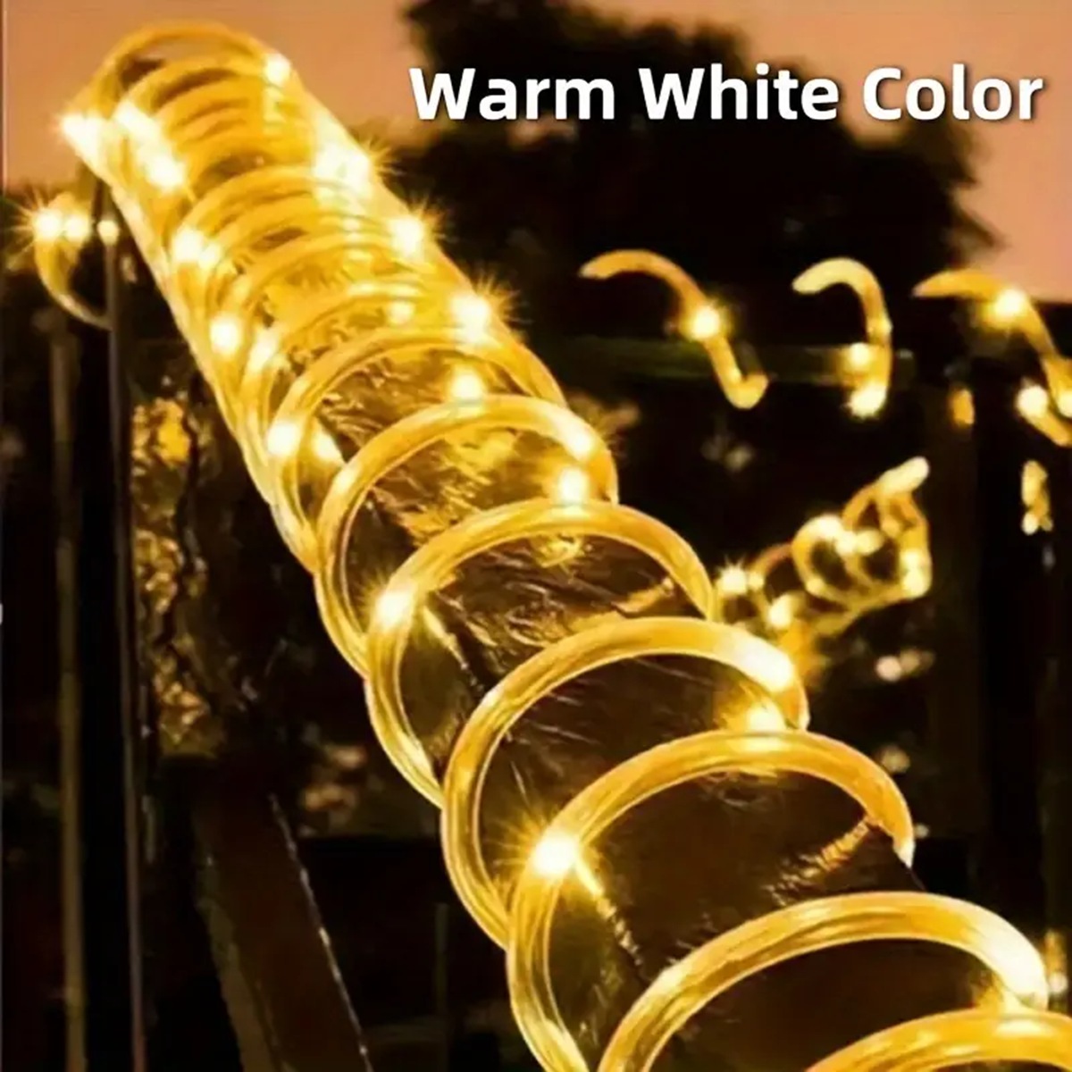 1pc LED solaire chaîne lumière 50/100/200 LED Tube corde chaîne lumières avec 8 Modes extérieur étanche pour maison jardin passerelle Dceor: blanc chaud / 21-30W