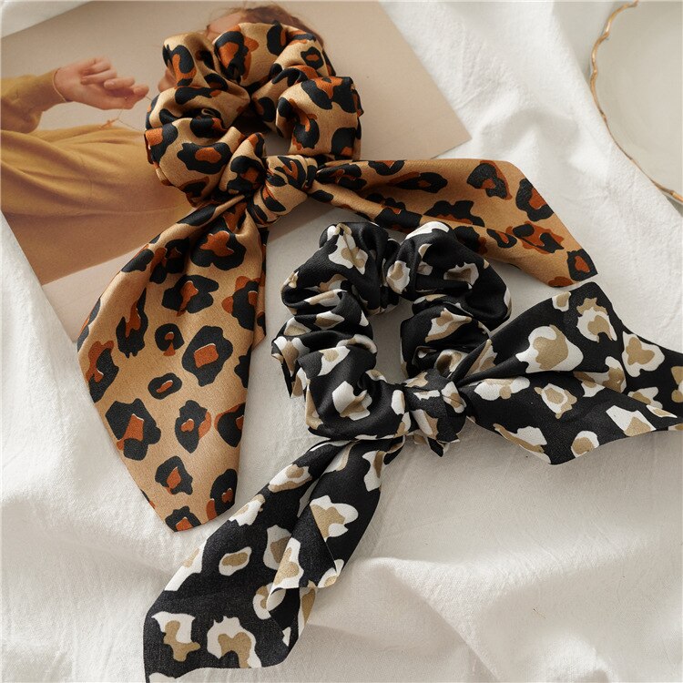 Hasenohren, elastisches Haar, Mädchen-Haargummi für Haare, Leopardenmuster, Satin, Pferdeschwanz, Haarschleifen, Kapuzenzubehör für Frauen