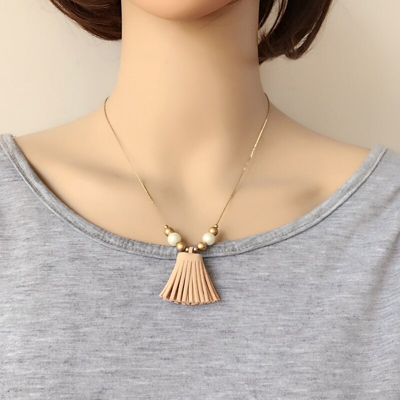 Simple Sweet Two Colors Choker Pendant Tassel Necklace