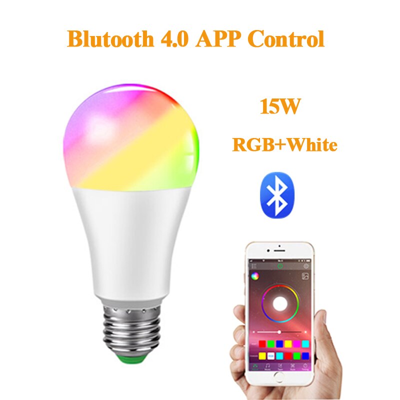 Wifi pære smart lys bluetooth app kontrol  e27 led lampe rgb rgbw rgbww magisk pære 5w 10w 15w spotlight boligindretning 85-265v: 15w rgbw bluetooth