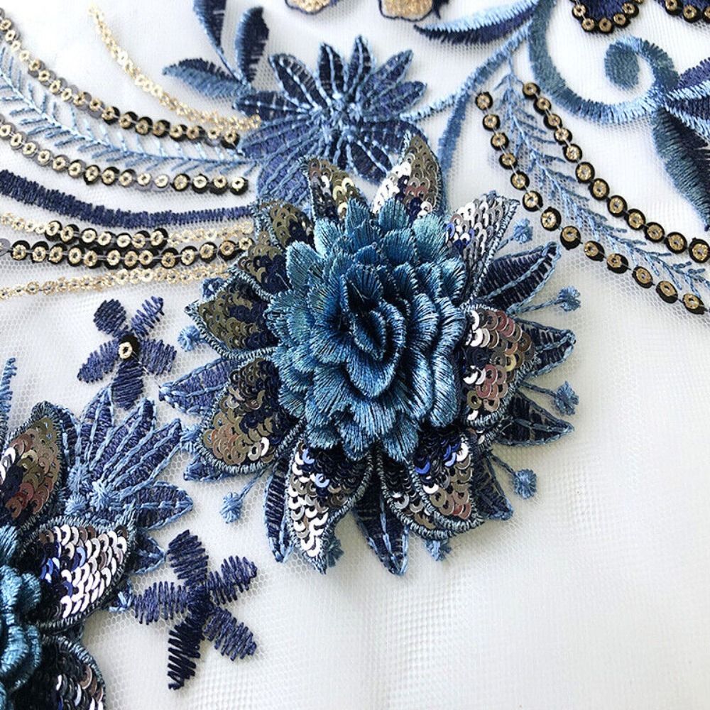 Polyesternett broderi blomster blondere lapp sy klesdekorasjon brodert stoff klistremerker gjør-det-selv broderilapp klær