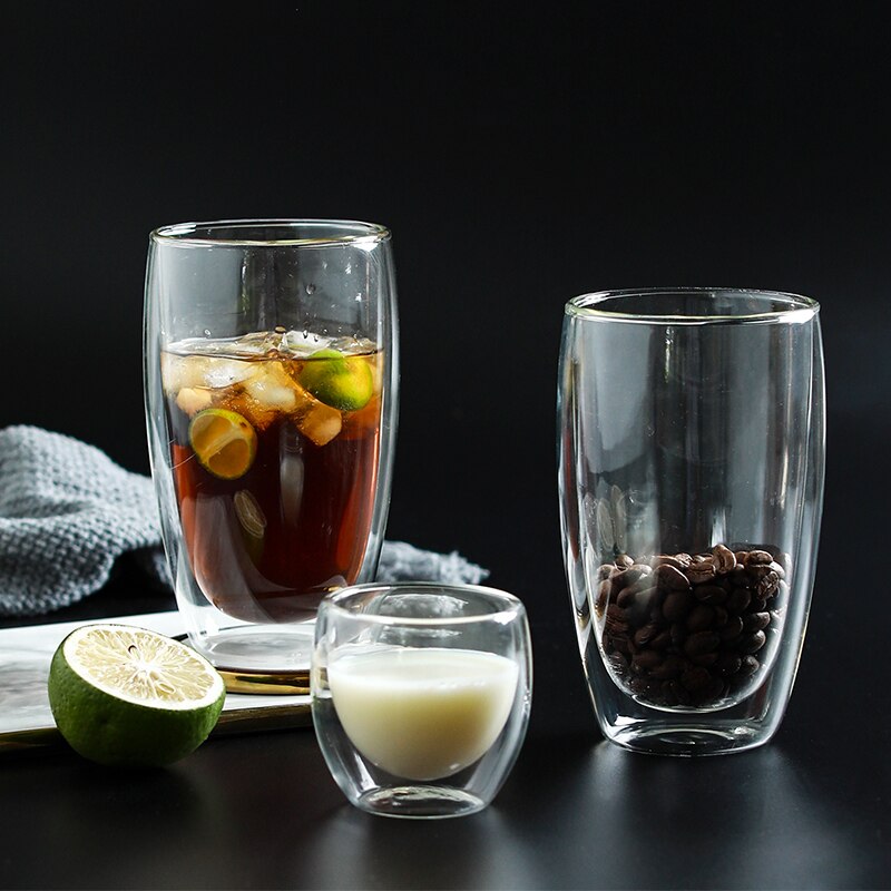 1Pc Double Wall Glass Cup Transparent Tea Coffee Mug Ice Beer Cup Heat Resistant Insulated Glass Cup Mug For Milk Juice