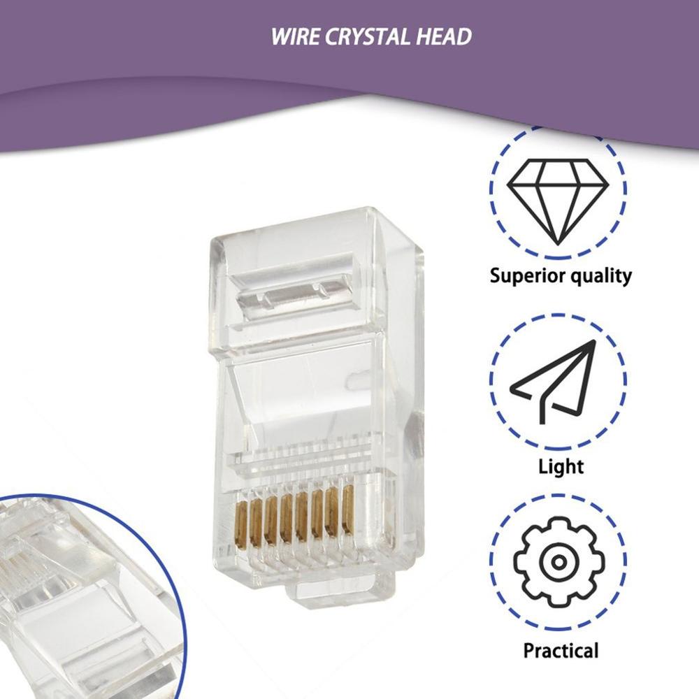 Connecteur de raccordement réseau LAN RJ45 Cat5e Cat6, 50 pièces, broches dorées, cristal
