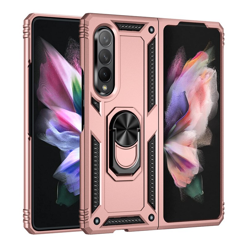 Per Samsung Galaxy Z Fold 3 custodia armatura antiurto supporto per anello magnetico supporto per staffa Cover posteriore per Galaxy Z Fold 3 5G custodie: Rose Gold