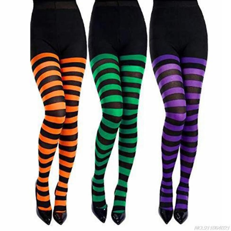 Women Girls Rainbow Multicolor Striped Tights Opaque Stockings Full Length Slim Pantyhose for Christmas Halloween Cosplay au20