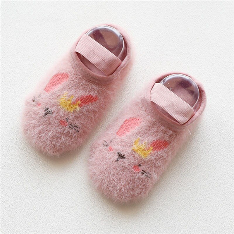 0-3T Autumn Baby Floor Socks Toddler Girls Boys Warm Non-slip Socks Infant Kids Cute Bear Bunny Fur Socks Winter: Pink / M