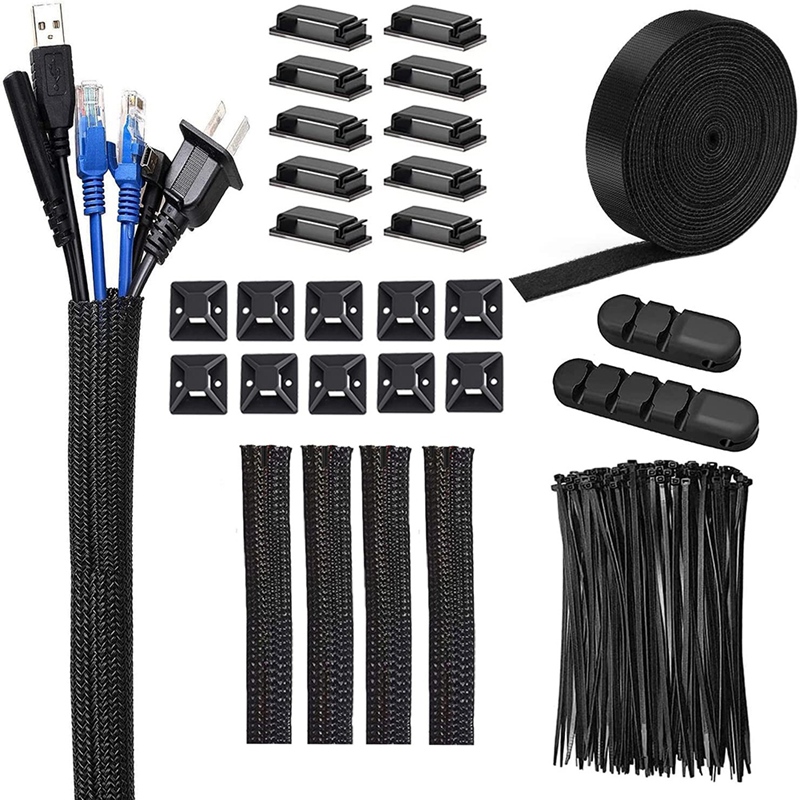 Kabel Management Kit, Kabel Mouw, Zelfklevende Basis, Grote Kabel Clips,Silicone Cord Houders, kabel Netjes Organisatoren: Default Title