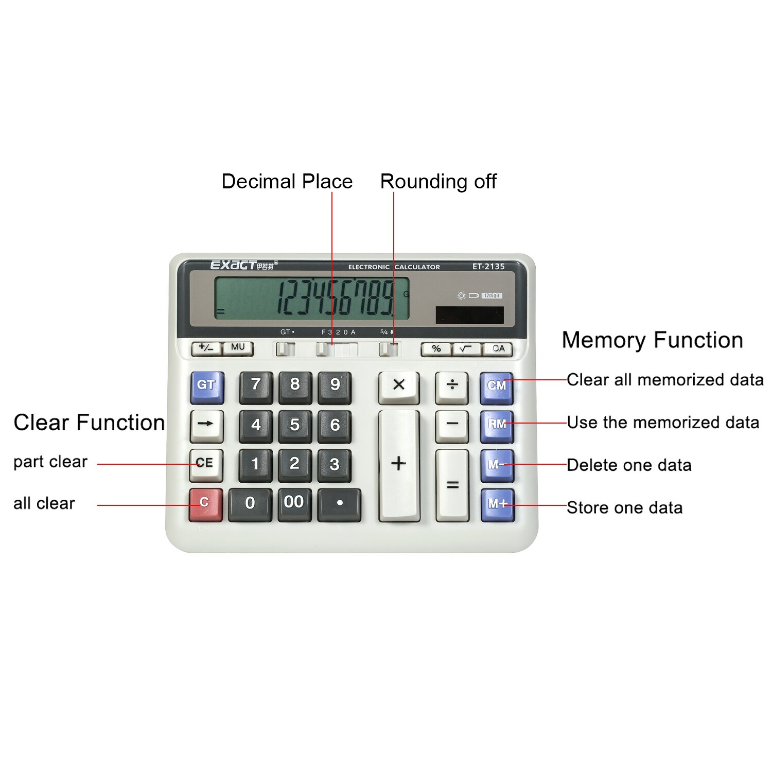 Large Computer Electronic Calculator Counter Solar & Battery Power 12 Digit Display Multi-functional Big Button