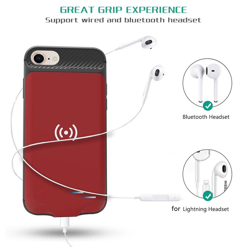 Funda de batería inalámbrica para móvil, carcasa de carga inalámbrica Qi para iPhone 6 s 6 s 7 8 Plus