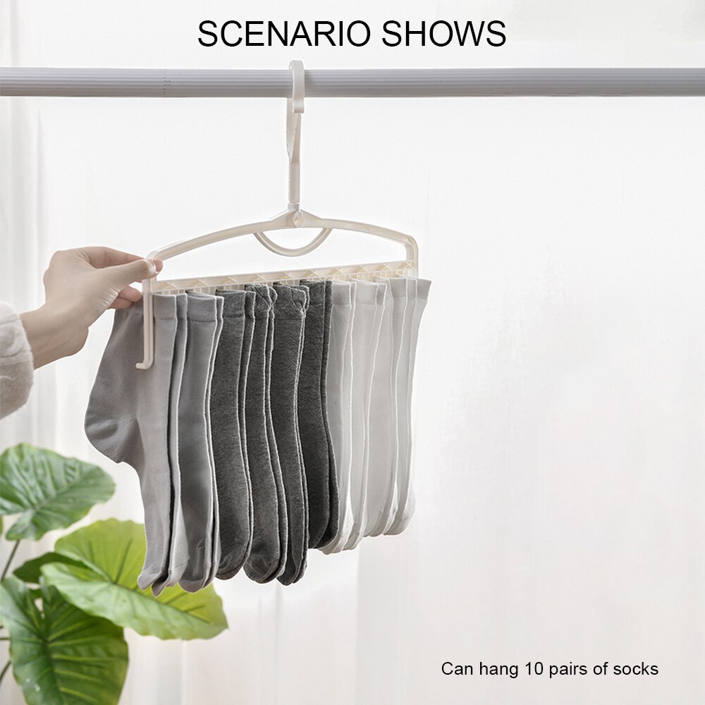 4 stuks magische sokkenhangers, ruimtebesparende hangers, kledingorganizer, droogrekken, draaibaar, winddicht rek met 10 clips