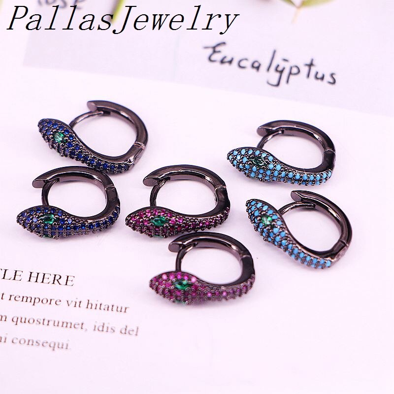 5Pairs,13*17 Mm Kleine Hoepel Oorbellen Vrouwen Cz Snake Earring Gun Zwart Sieraden Trendy Oorbel