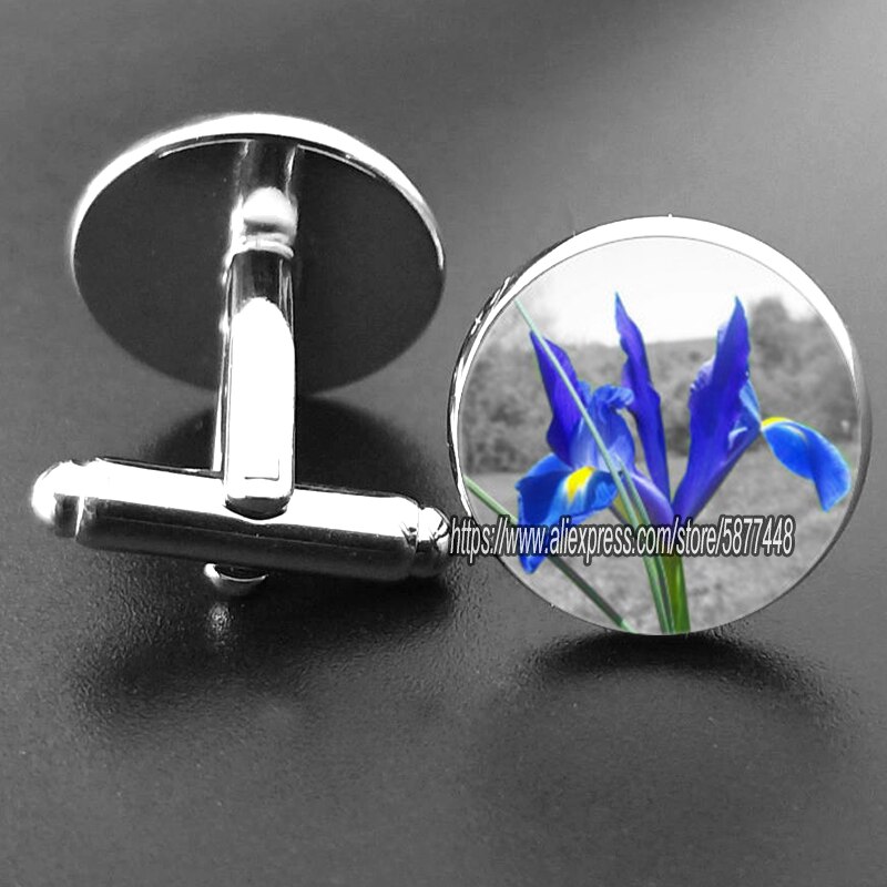 15mm blå iris glas cabochon kvinder manchetknapper lilla orkidé blomst jakkesæt skjorte manchetknapper mænd tilbehør: 17