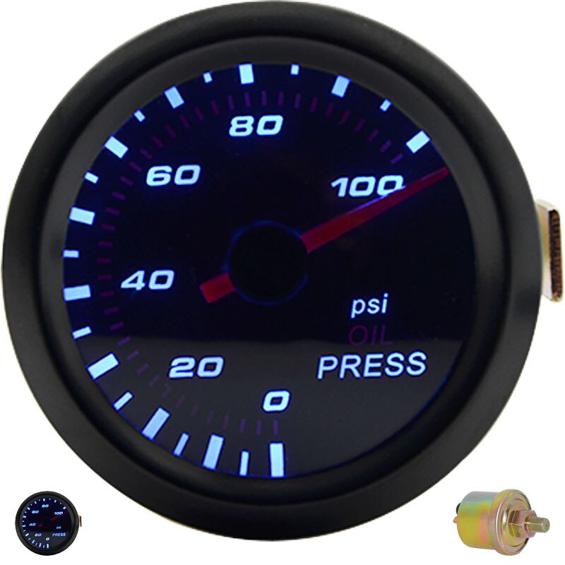 52mm boost/vakuum/vattentemp/oljetemp/oljepress/spänning/varvräknare/luftbränsleförhållande/egtmätare analog blå led + 52mm gauge pods: Oljetryck psi