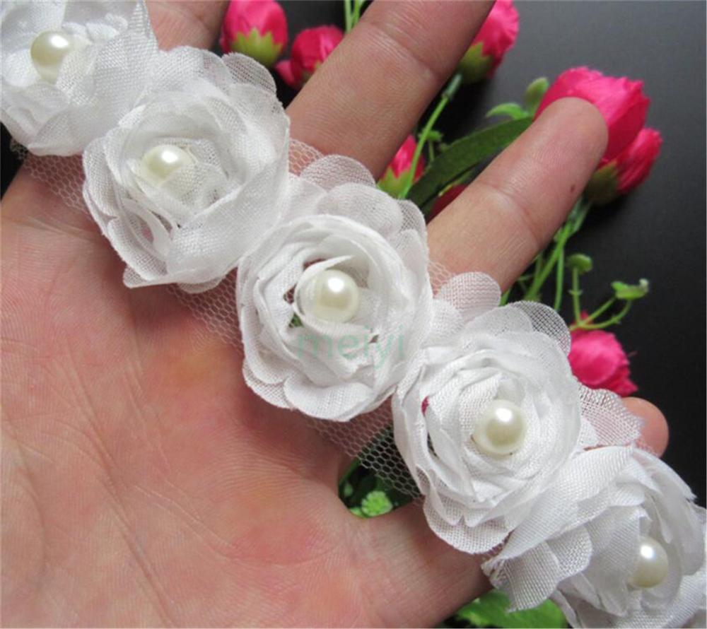 Oplosbare Chiffon Rose Bloem Parel Geborduurde Stof Kant Trim Lint Handgemaakte DIY Naaibenodigdheden Ambachtelijke Voor Kostuum Decoratie