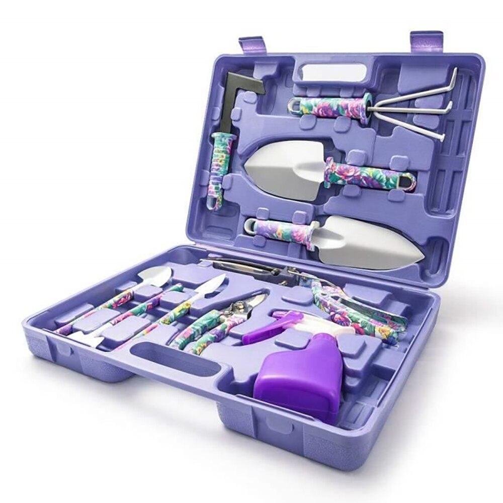 10pcs Garden Tools Case Anti-rust Lightweight Garden Tool Set Gardening Supplies Garden Tool Kit for Clipping Weeding Digging: Purple