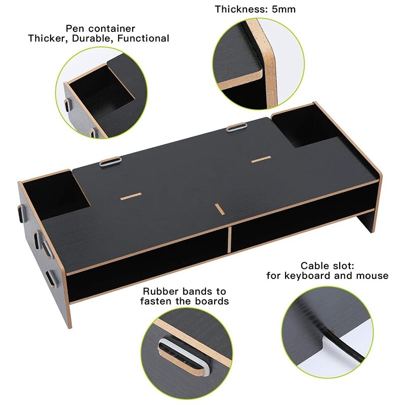 Wood Monitor Stand Multifunctional Office Desk Organiser Desktop Computer Sn Riser for TV, PC, Laptop
