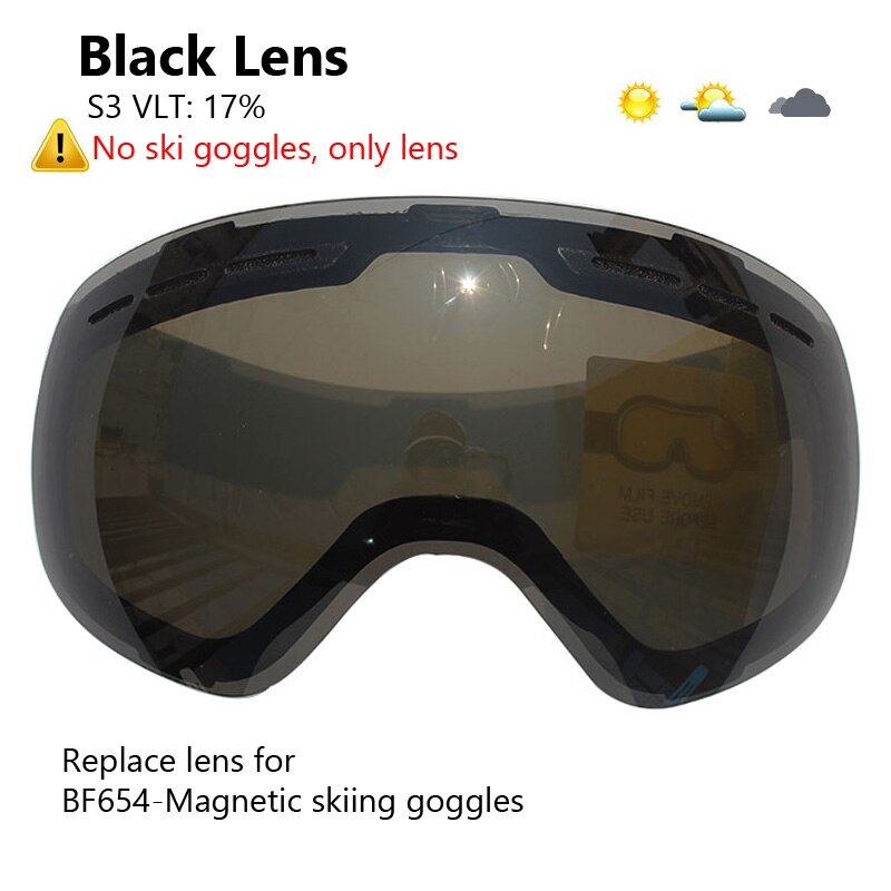 100% UV400 Bescherming Magnetische Ski Bril Lens Anti-Fog Snowboard Goggles Voor Mannen &amp; Vrouwen Skiën Bril: Black Lens Only