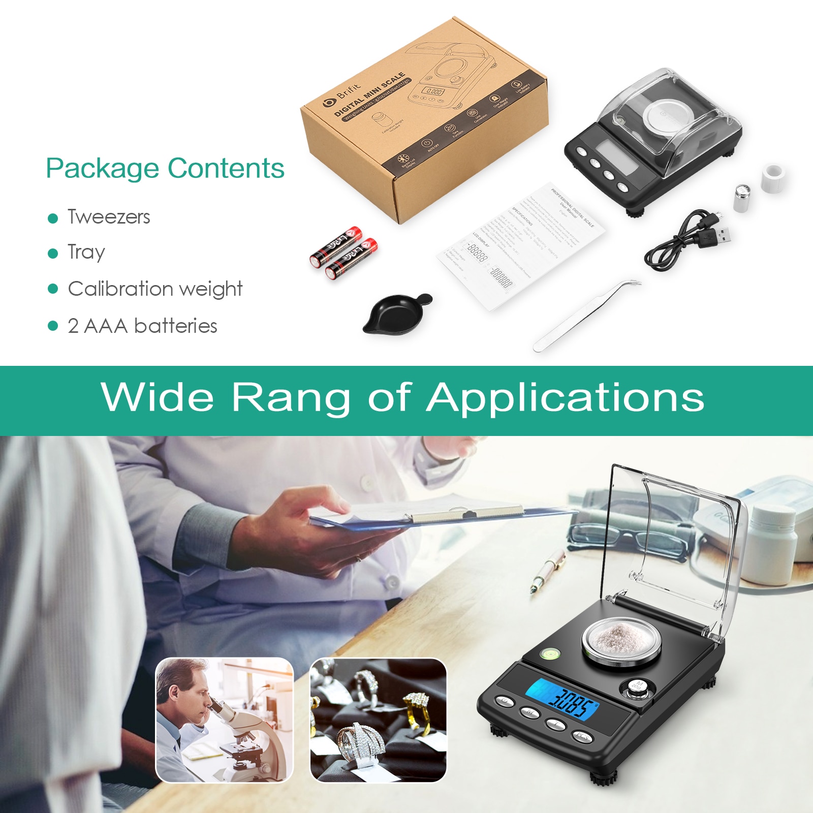 0.001g Precision Digital Jewelry Scale 20g USB Powered Electronic Weighing Scale LCD Mini Lab Balance 0.001g Electronic Scales